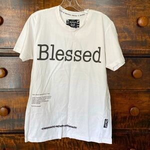 Blessed UK Sign Blessed Puff White Tee Short Sleeve Black Script Size SMALL